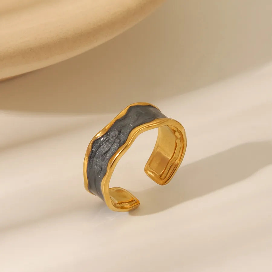 Retro Irregular Gold Stainless Steel Ring Adjustable Opening W1044B