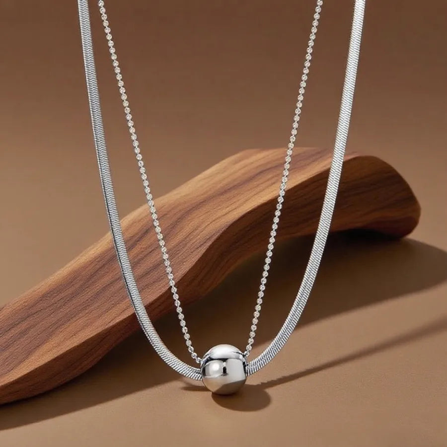 Titanium Steel Heart Pendant Necklace X0231-Double-layer Ball-necklace-steel Color