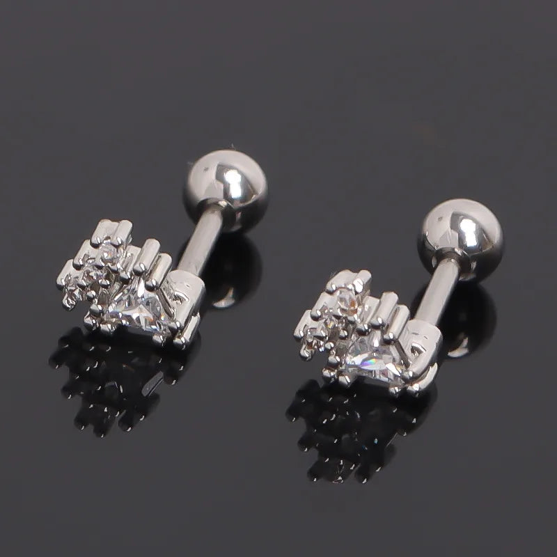 Geometric Zircon Screw Stud Earrings