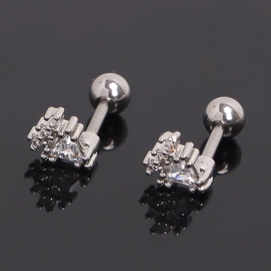 Geometric Zircon Screw Stud Earrings