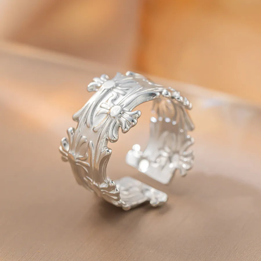 Gold Plated Geometric Titanium Steel Open Ring K98 Gold Ring Adjustable