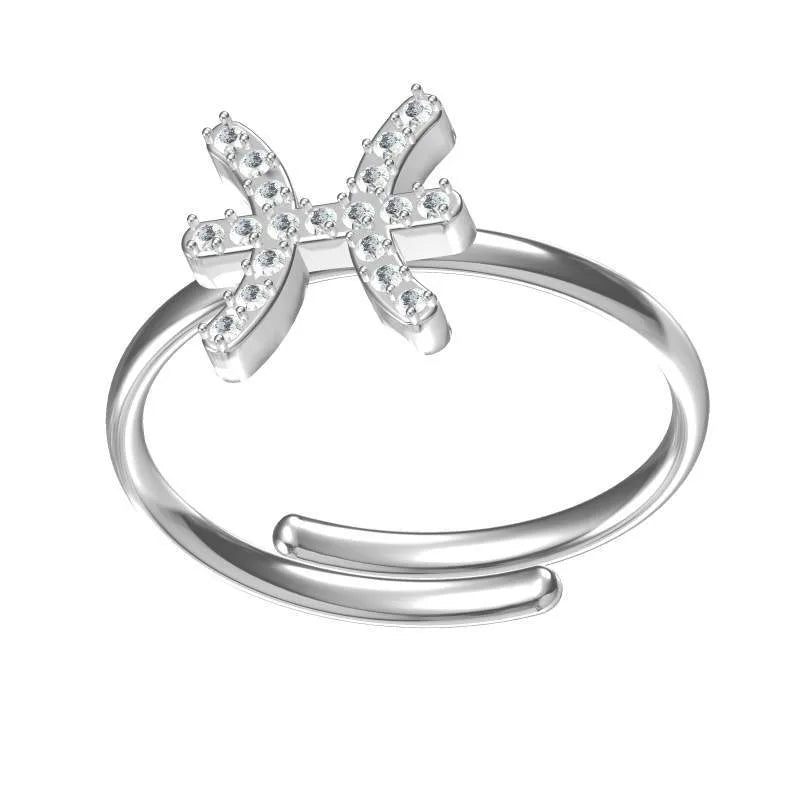 Titanium Zodiac Star Ring for Women Adjustable Opening Silver Pisces-R0032s-08