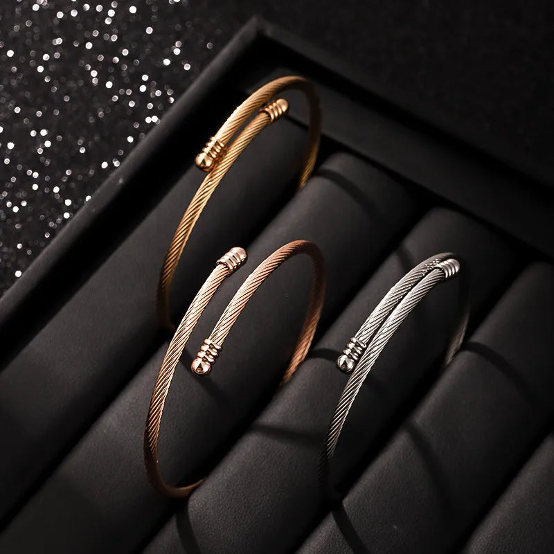 Stainless Steel Wire Rope Bracelet with Diamond Accent