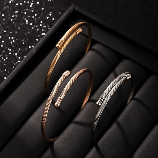 Stainless Steel Wire Rope Bracelet with Diamond Accent