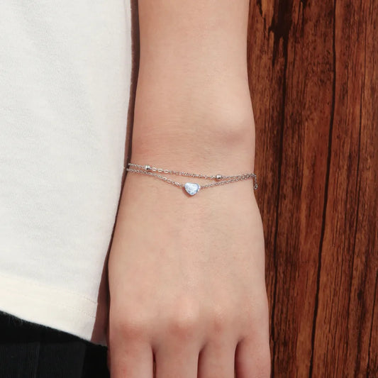 Silver Heart Pendant Double-Layer Bracelet