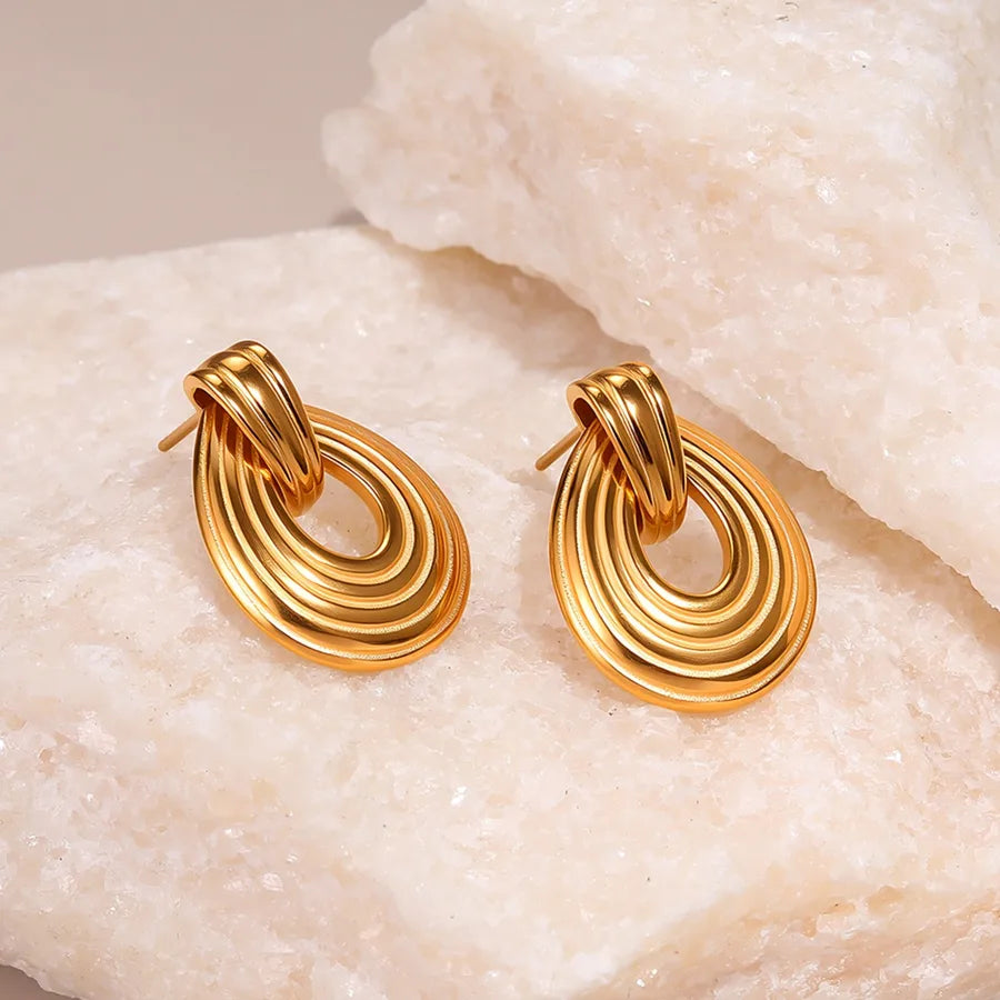 18K Gold Plated Textured Oval Hoop Earrings
