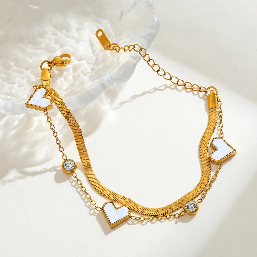 18K Gold Heart Stainless Steel Bracelet 16 5cm Long