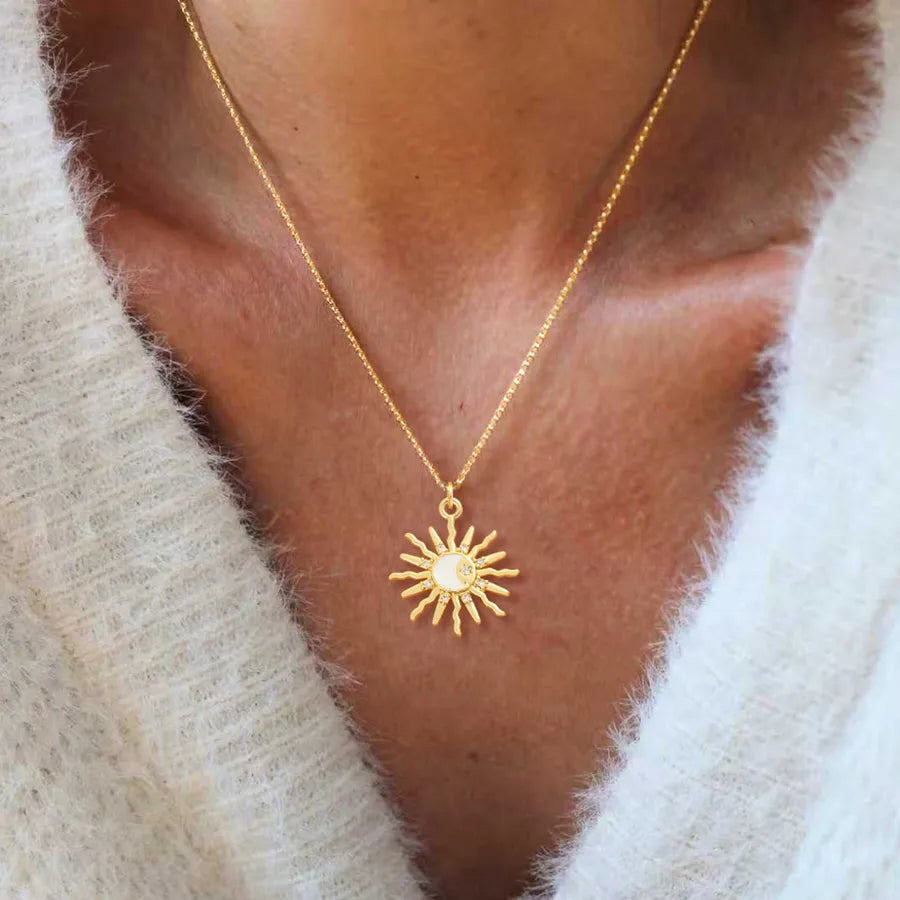 Gold Sun Pendant Necklace – Stainless Steel & Copper