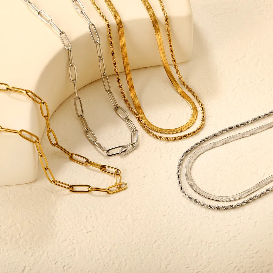 Double Layer Cross Chain Necklace – Gold Stainless Steel