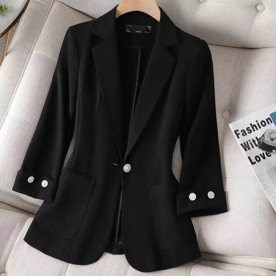 Women's Slim Fit Single Button Blazer Black