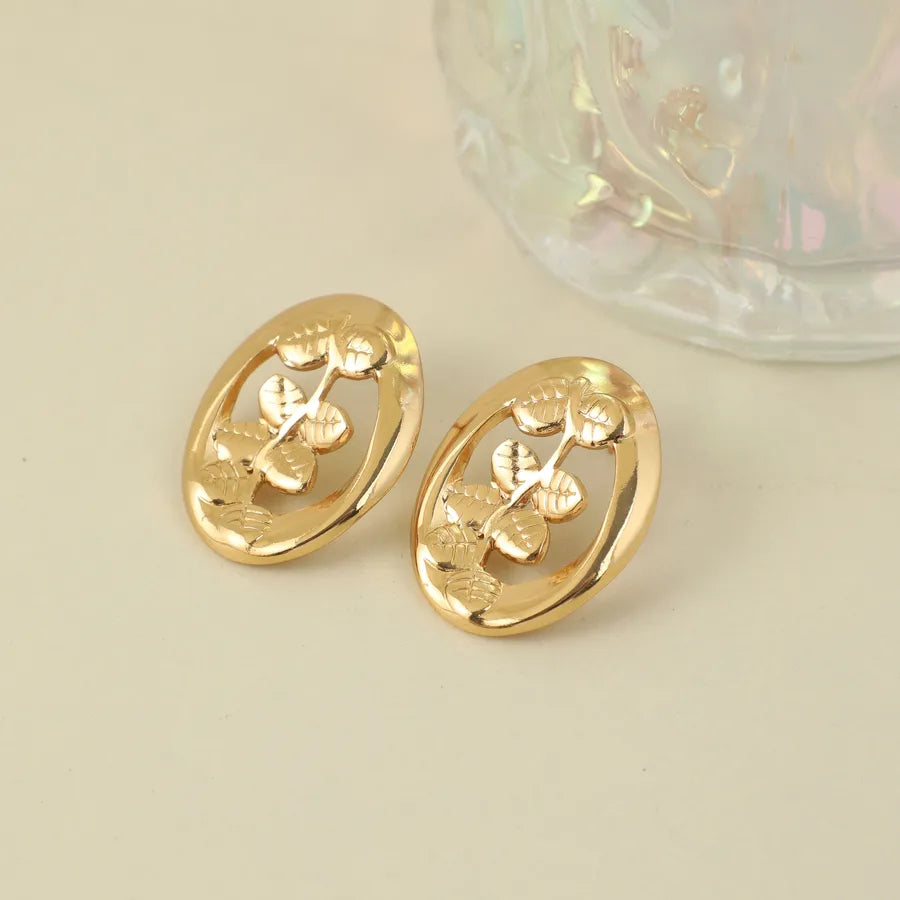 Retro Gold Plated Leaf Stud Earrings Gold Style 9