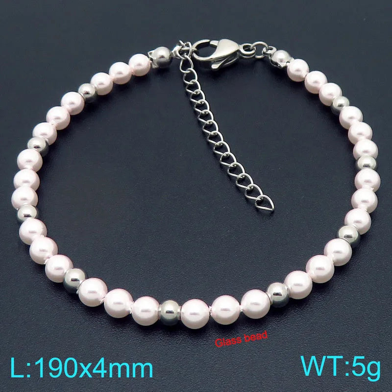 Gold Beaded Stainless Steel Bracelet for Women D Type Steel Color KB207030-Z