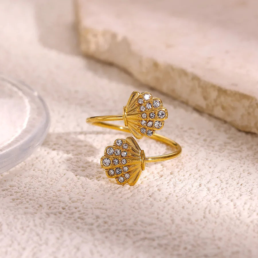 18K Gold Plated Star Shell Open Ring Adjustable Opening G9098017