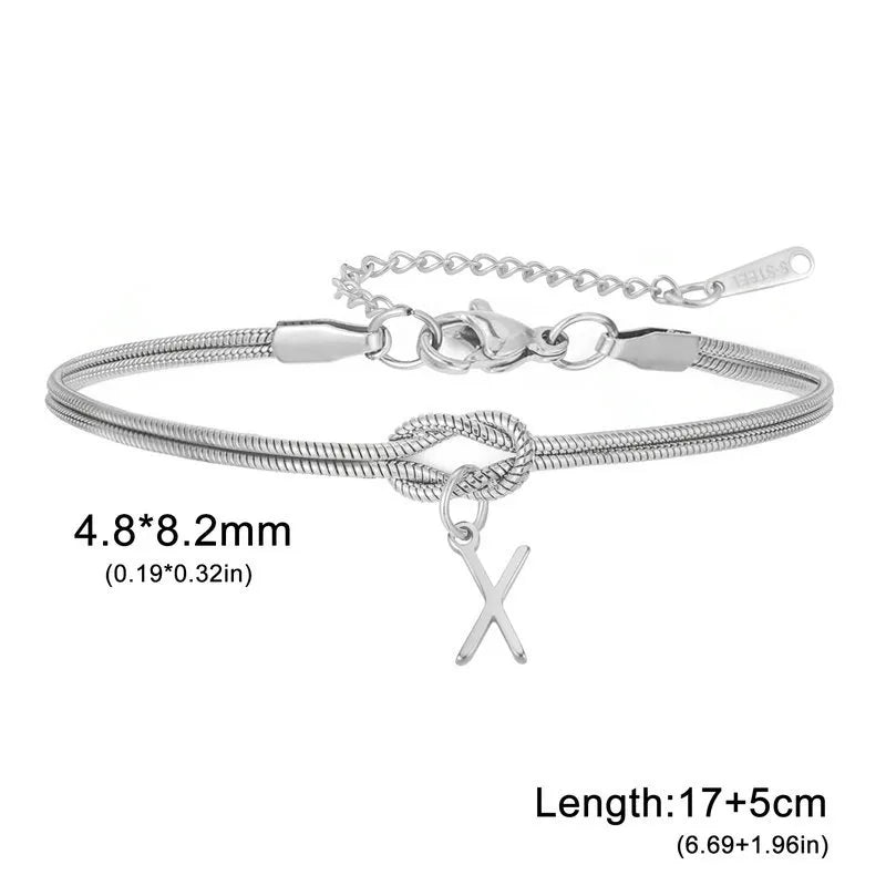 Double Layer Stainless Steel Letter Bracelet Letter X (steel Color)
