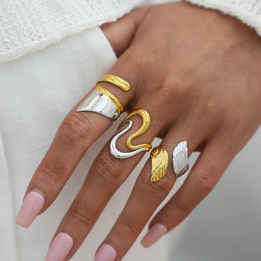 18K Gold Plated Geometric Open Ring for Women