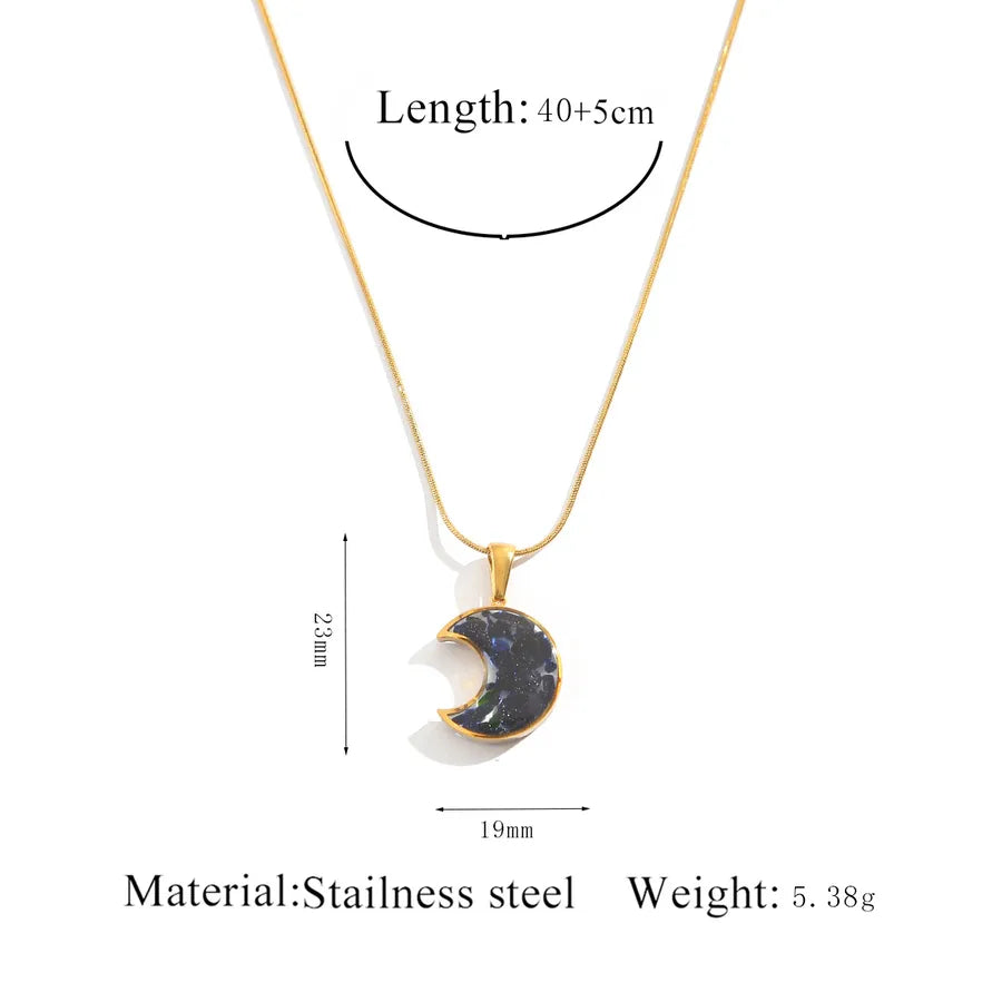 Natural Stone Heart Pendant Necklace Dark Blue Moon Necklace
