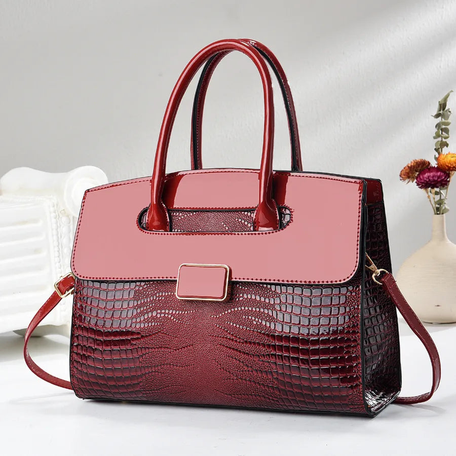 Crocodile Pattern PU Shoulder Tote Bag Red