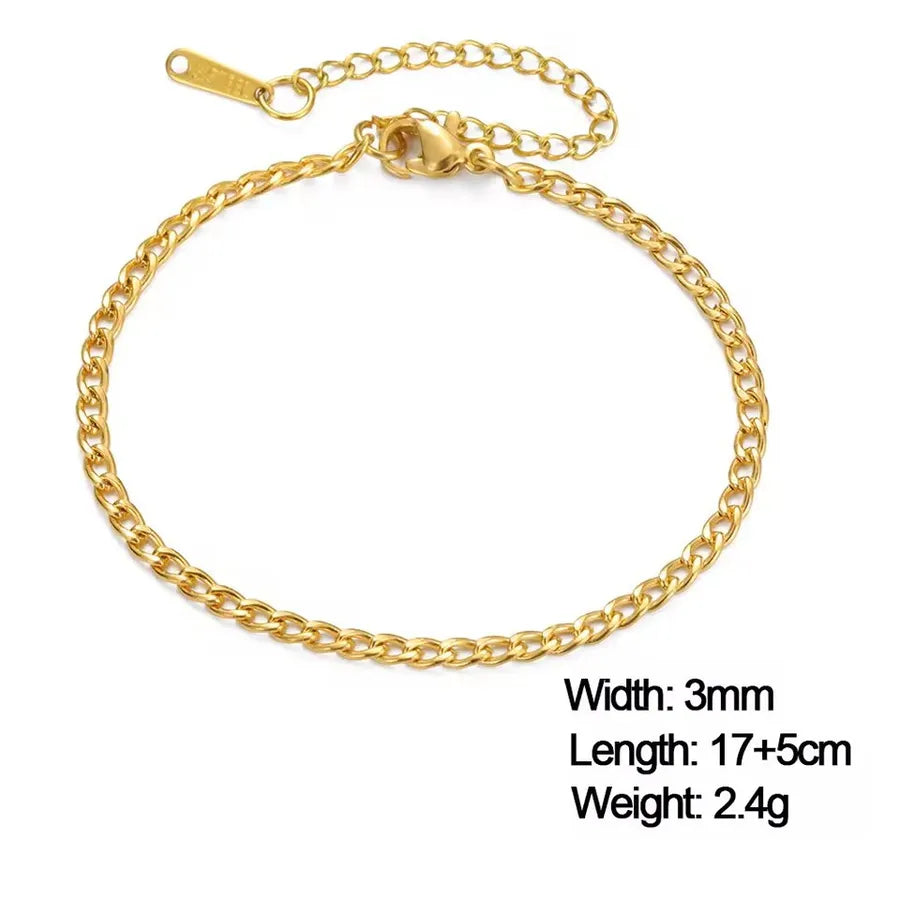 Gold Stainless Steel Cuban Link Bracelet Gold 3MM Cuban Chain