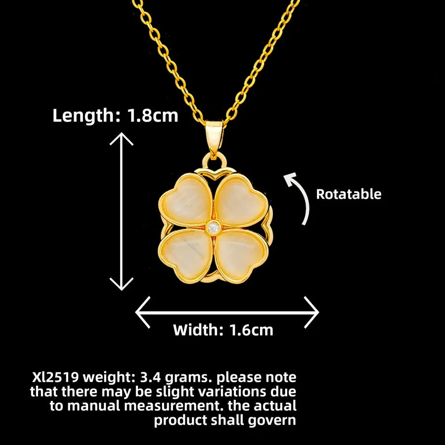 Butterfly & Whale Couple Pendant Necklace XL2519 Rotating Four-Leaf Clover Cat's Eye Necklace Gold