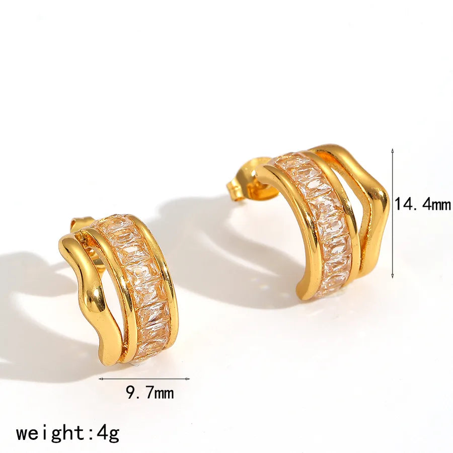 18K Gold-Plated Geometric C-Shaped Earrings TE60500