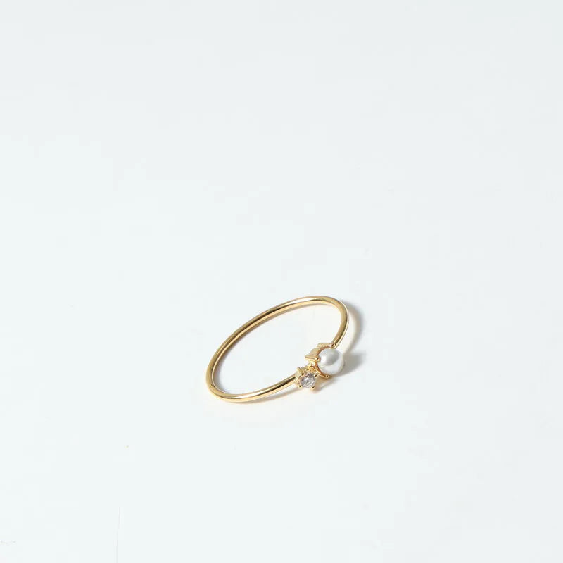 18K Gold Plated Pearl & Crystal Geometric Ring