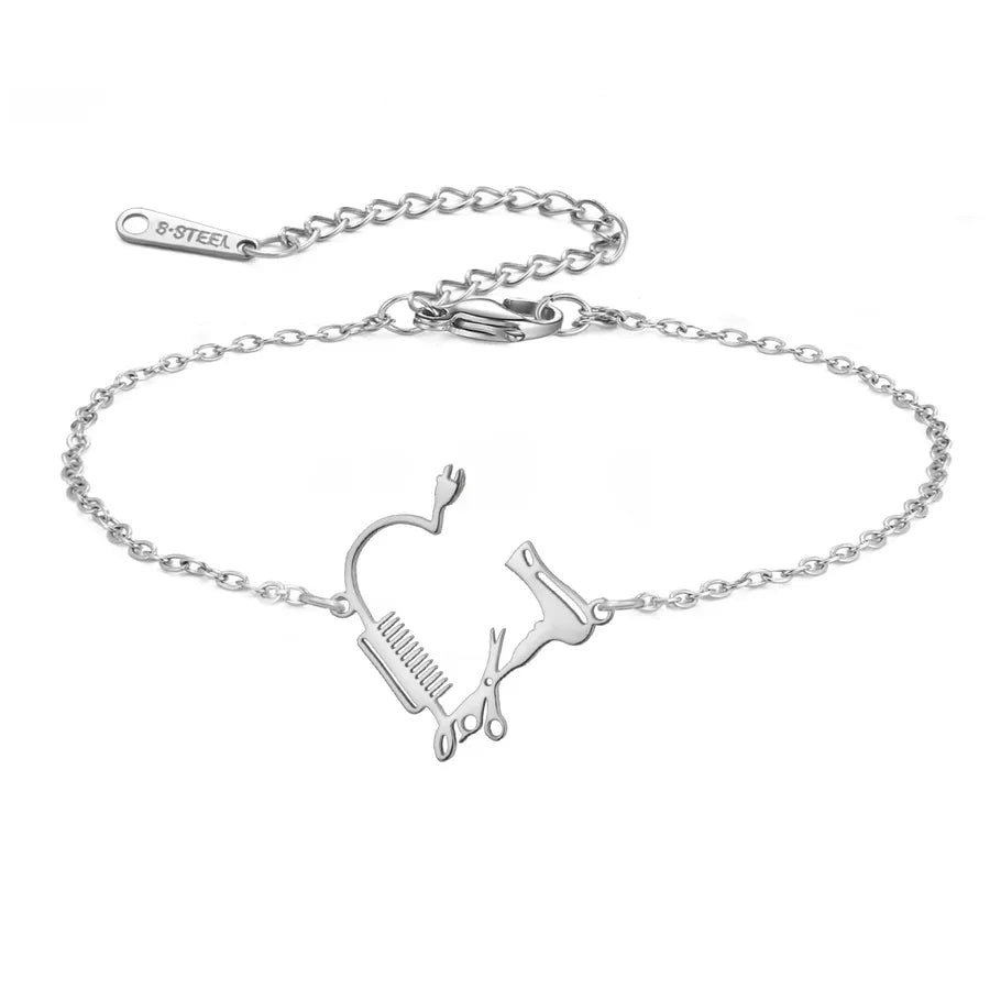 Gold Heart Pendant Stainless Steel Bracelet Steel Color