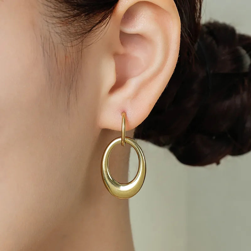 14K Gold Plated Geometric Oval Earrings