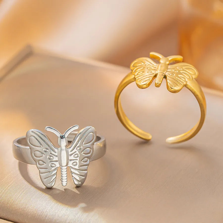 Gold Plated Geometric Titanium Steel Open Ring