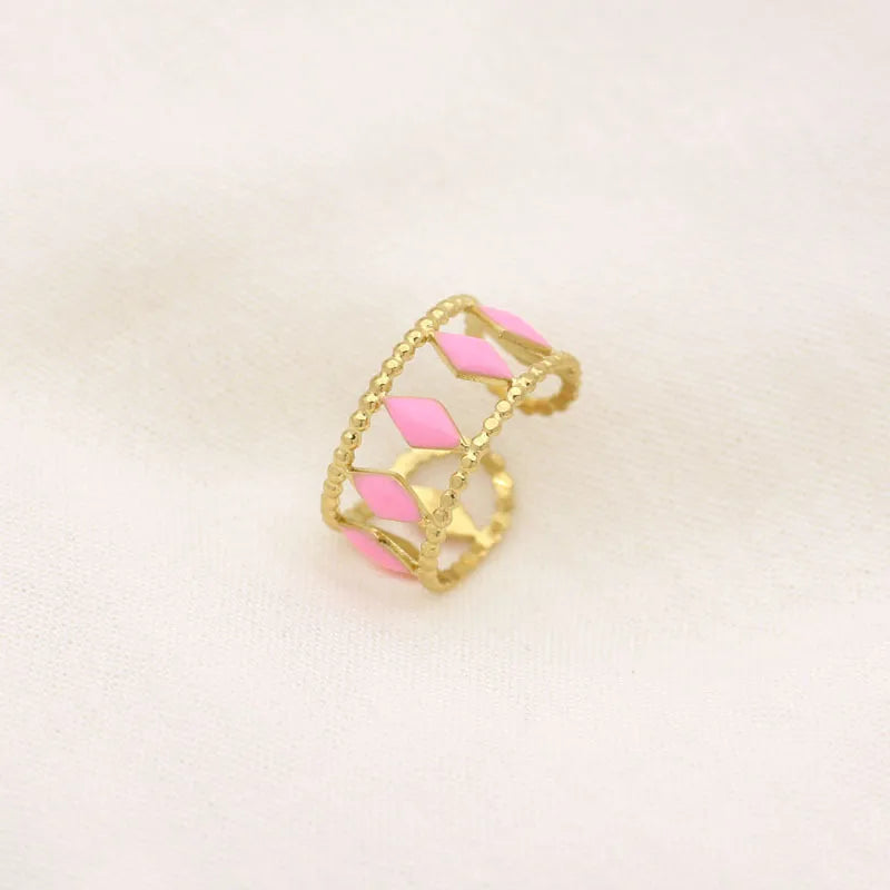 Leaf Enamel Stainless Steel Open Ring for Women Style 9