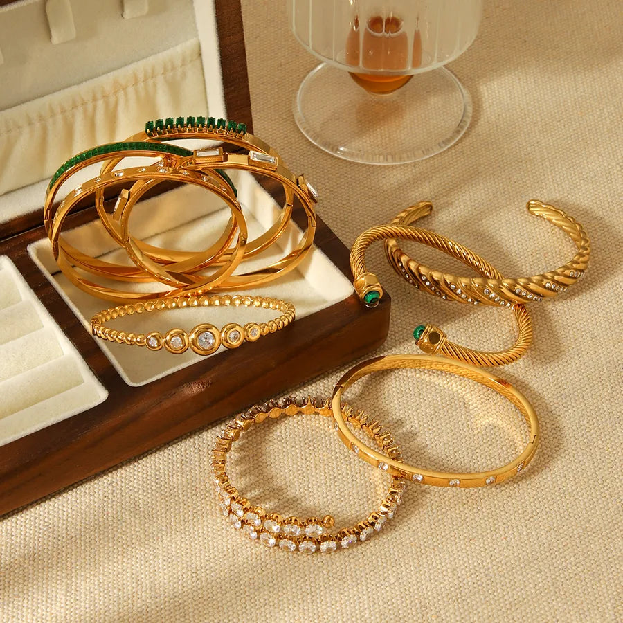 18K Gold PVD Stainless Steel Luxury Bangle