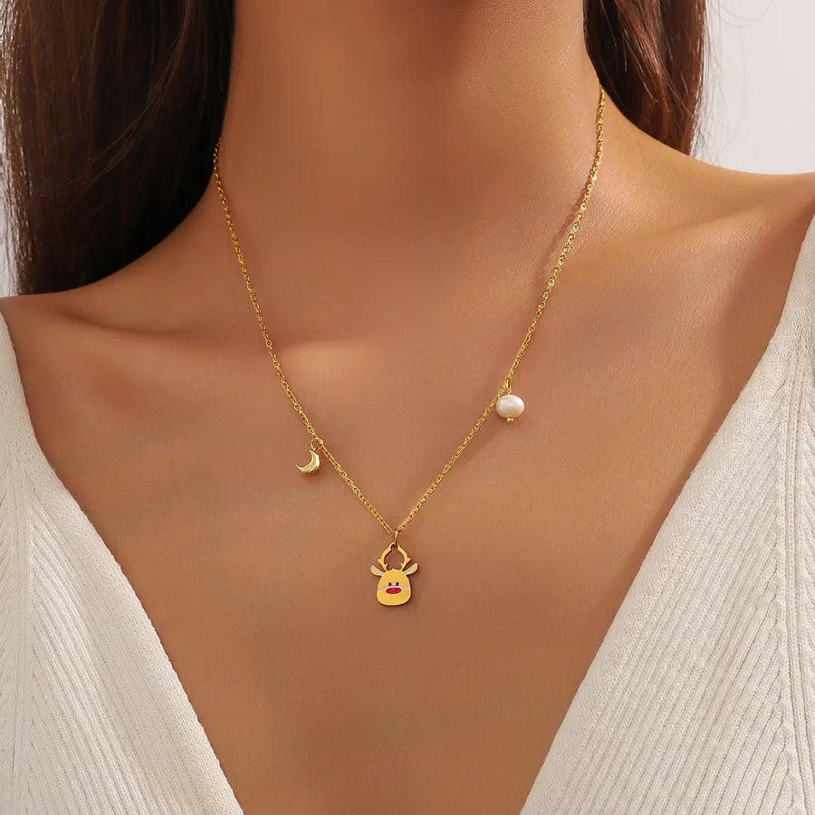 Freshwater Pearl Christmas Deer Necklace