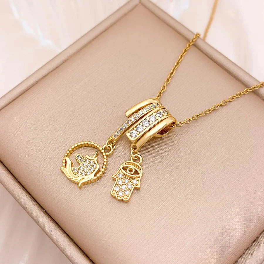 Gold Plated Heart & Eye Zircon Pendant Necklace XL3331 Hand Combination Necklace Gold