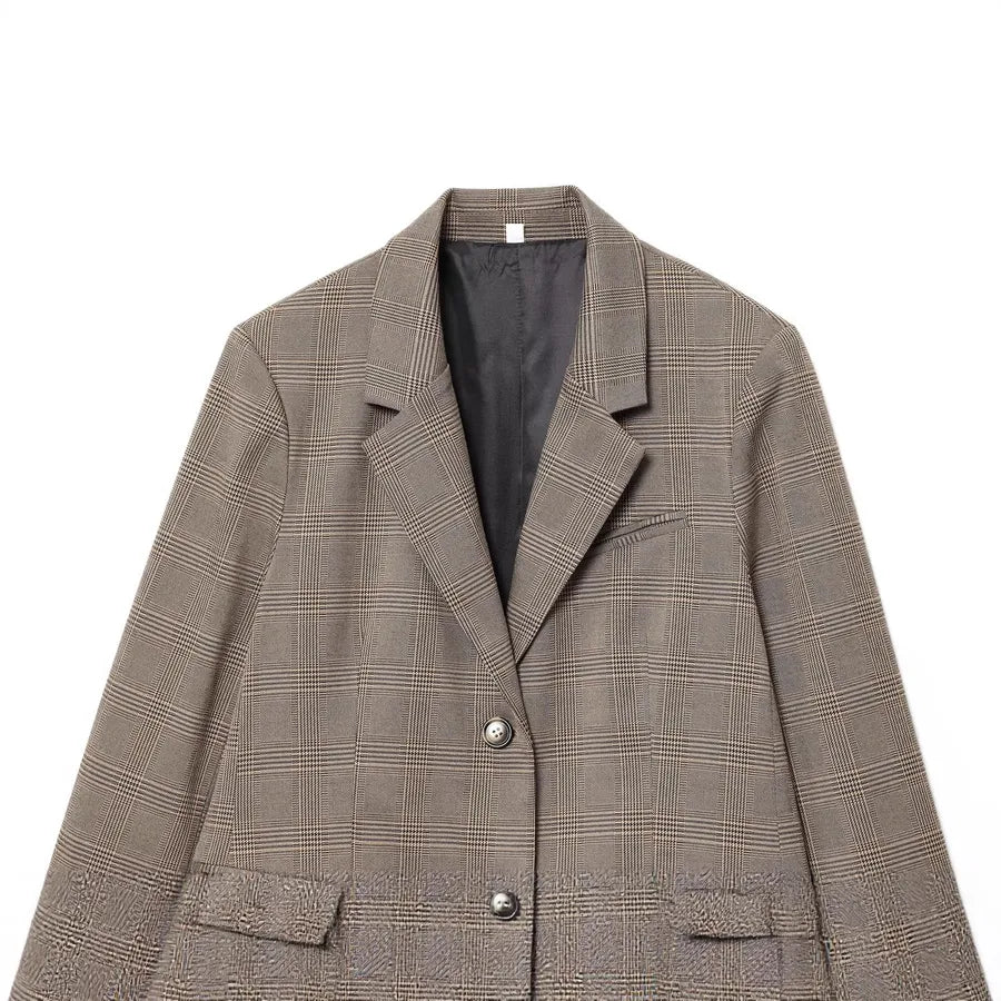 Women's Plaid Blazer – Casual Single-Button Jacket