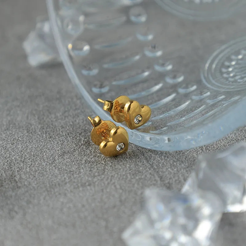 18K Gold Plated Heart Zircon Stud Earrings