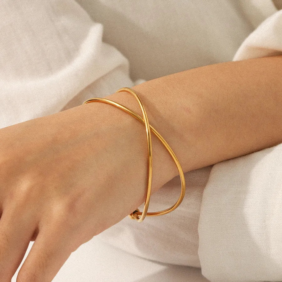 18K Gold Plated Stainless Steel Line Bangle