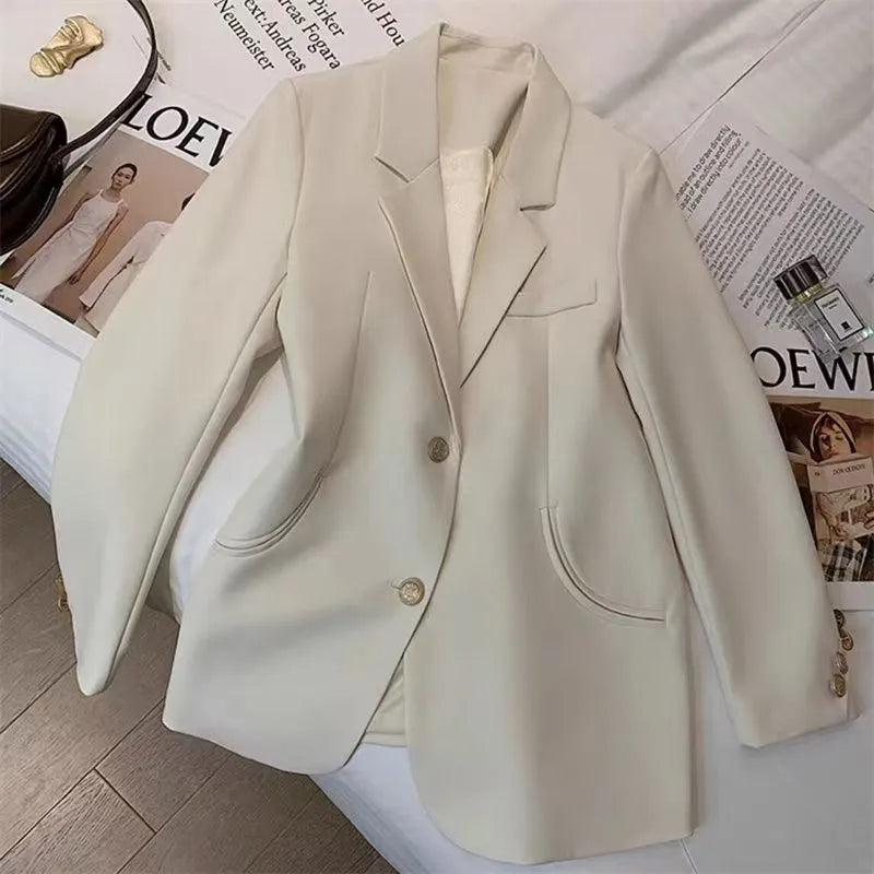 Women's Casual Contrast Collar Blazer Beige