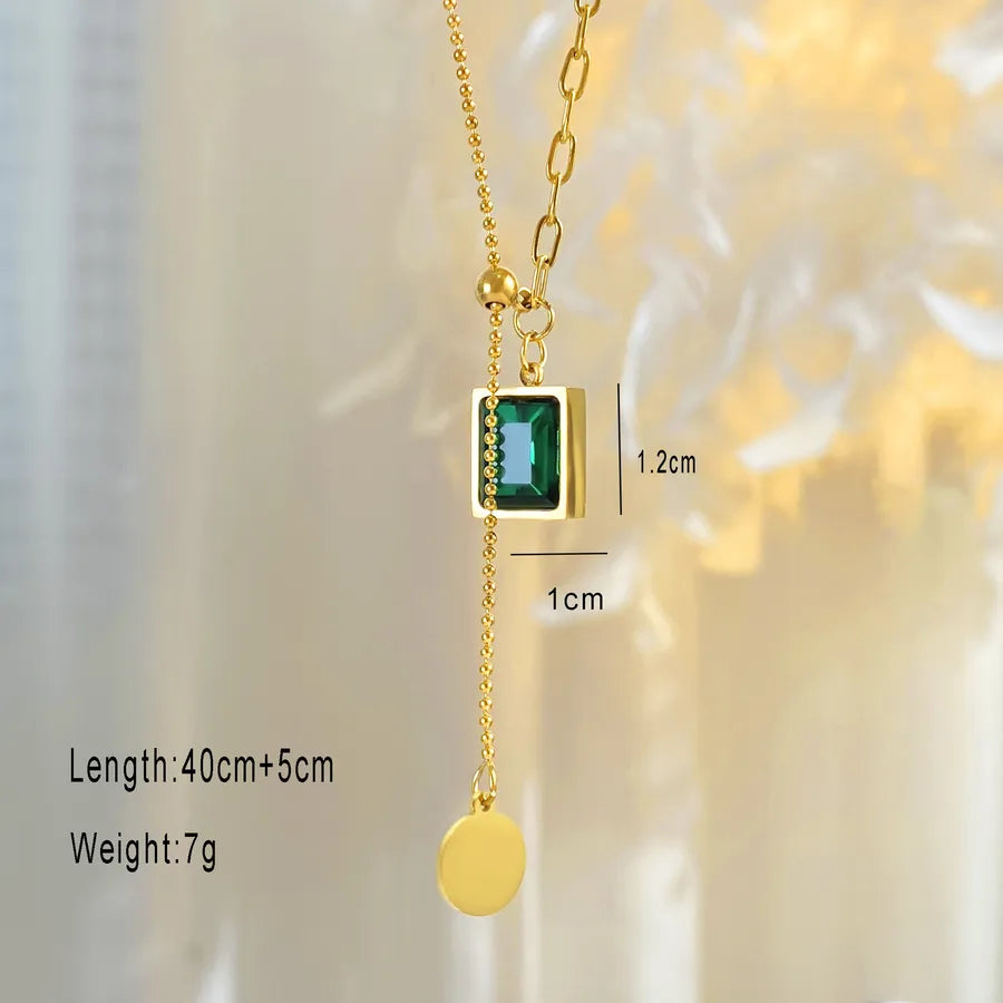 Gold Plated Titanium Letter V Pendant Necklace Gold -Emerald Necklace