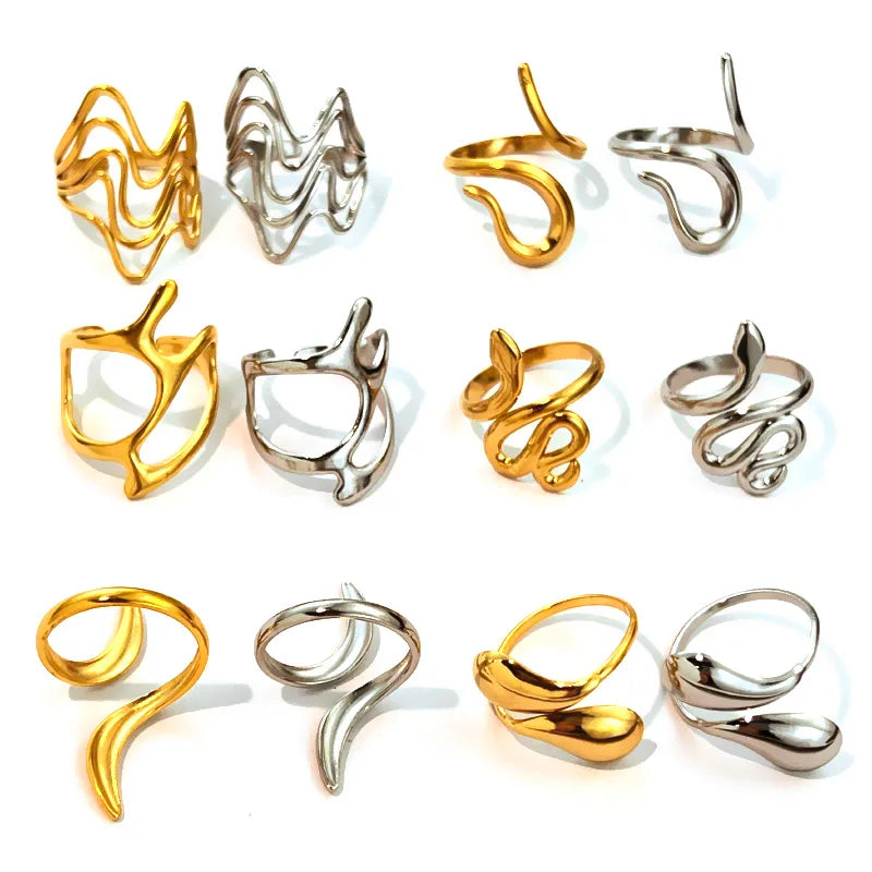 18K Gold Geometric Twist Stainless Steel Ring