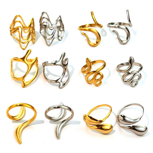 18K Gold Geometric Twist Stainless Steel Ring