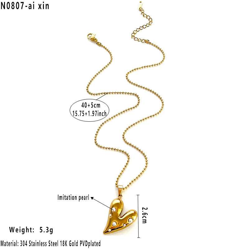 18K Gold Ocean Heart Flower Pendant Necklace Average Size Summer Capsule Pink Heart Necklace