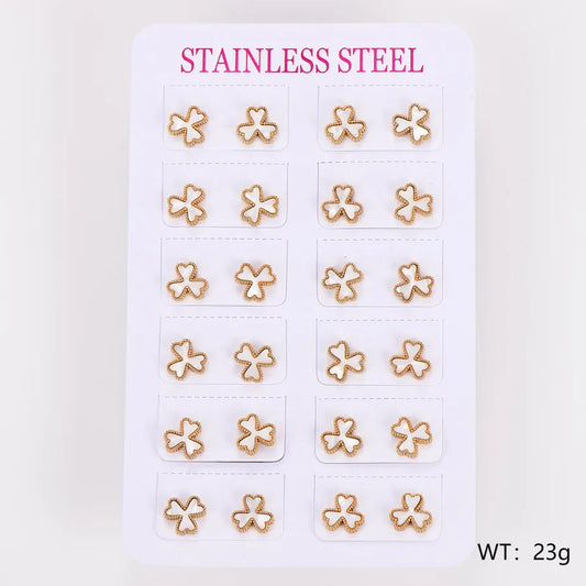 Gold Heart Stainless Steel Stud Earrings - 12 Pairs