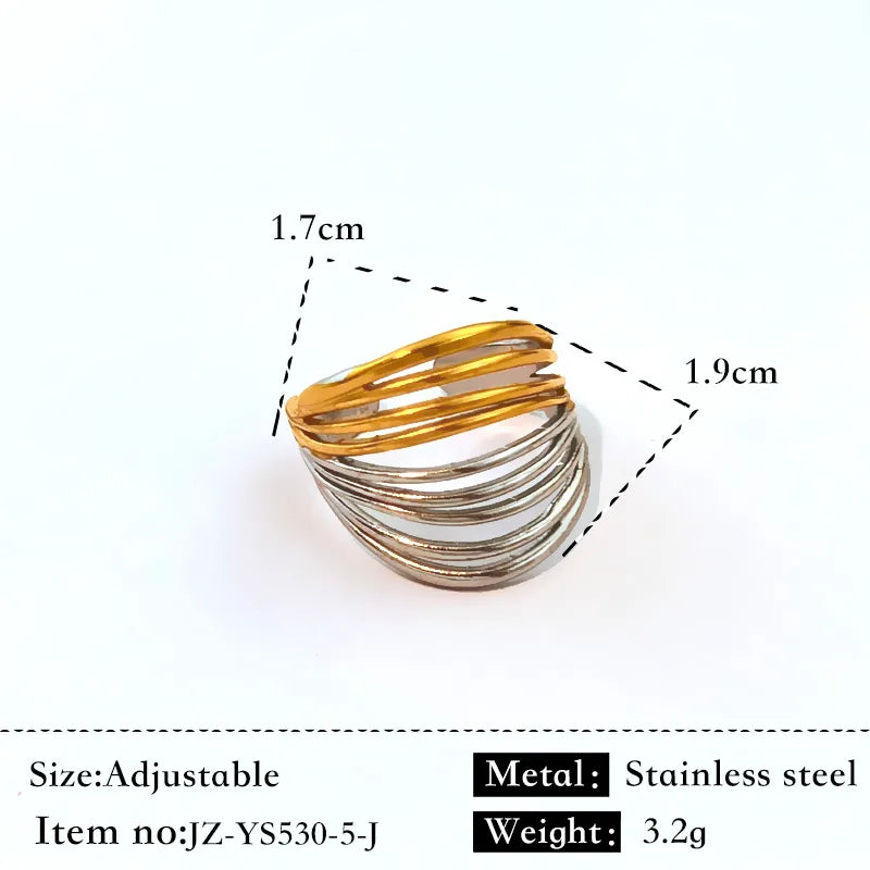Unisex Gold & Silver Geometric Stainless Steel Ring