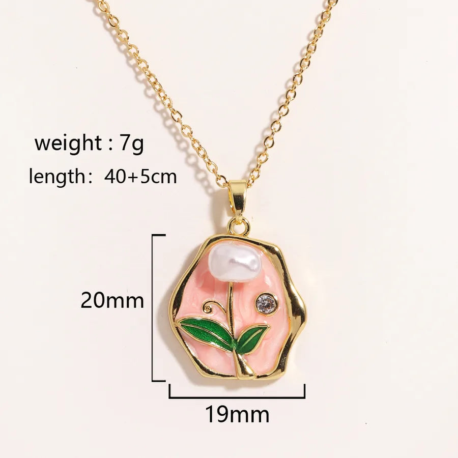 Floral Freshwater Pearl Pendant Necklace Style 10