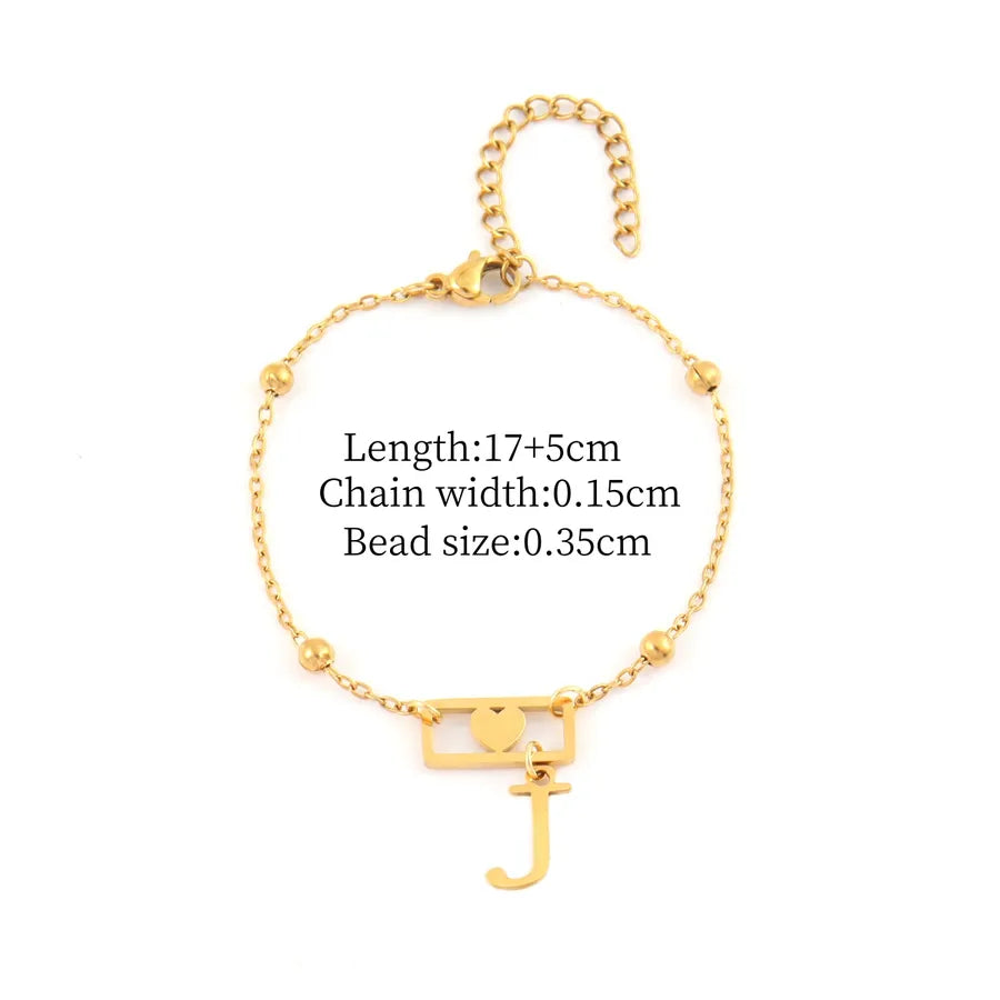 Gold Stainless Steel Initial Heart Bracelet Gold j