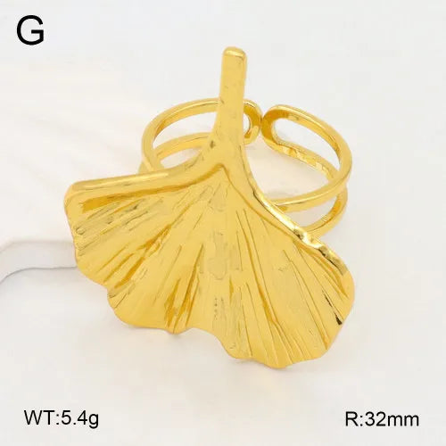 18K Gold Plated Stainless Steel Open Ring 32mm Ginkgo Gold 1 Pc Package