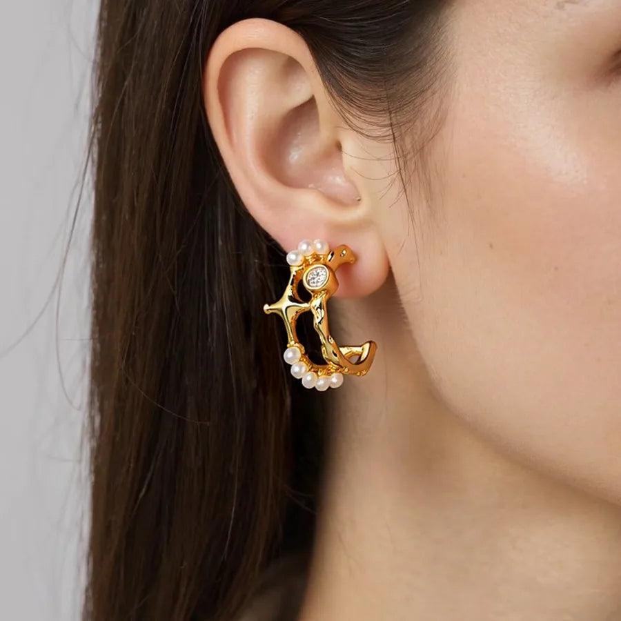 18K Gold Plated Pearl & Diamond Star Earrings