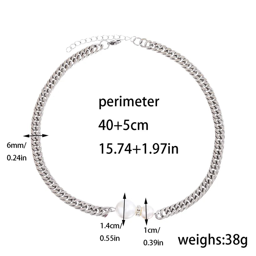 18K Gold Baroque Pearl Choker Necklace 40+5cm Silver Pearl Stainless Steel Necklace