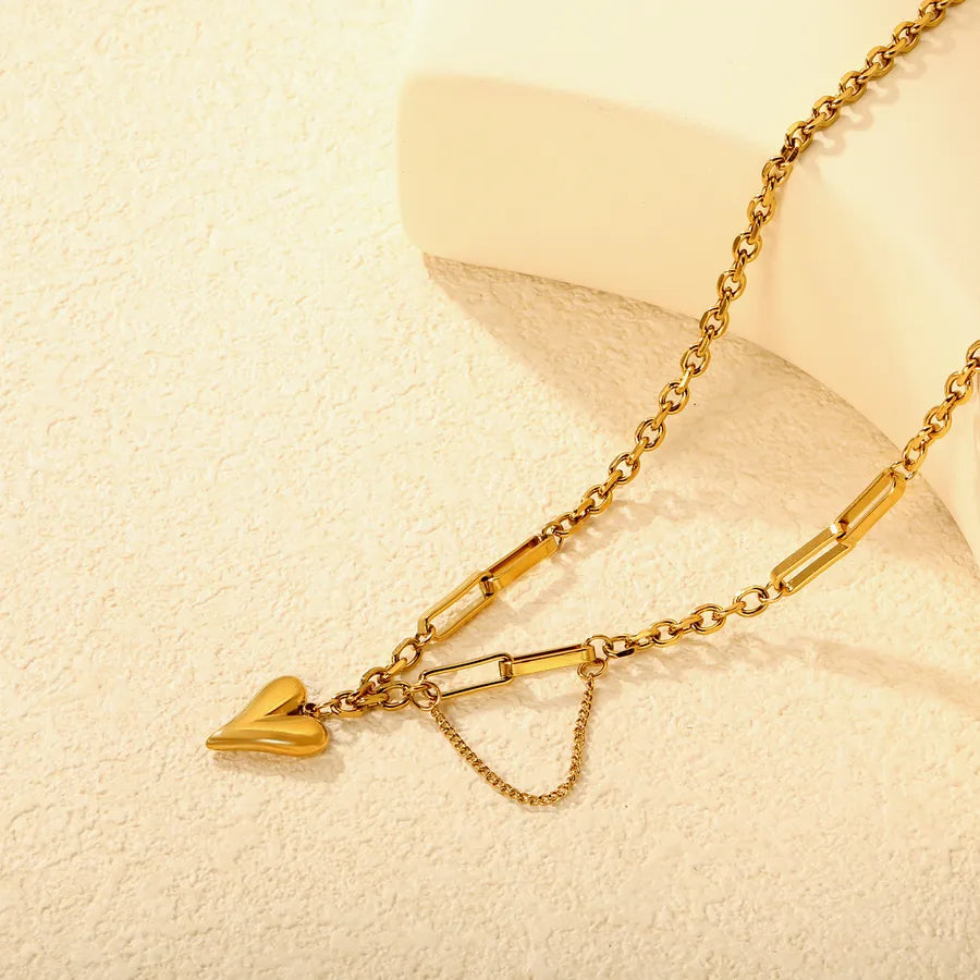 Gold Heart Pendant Necklace – Stainless Steel