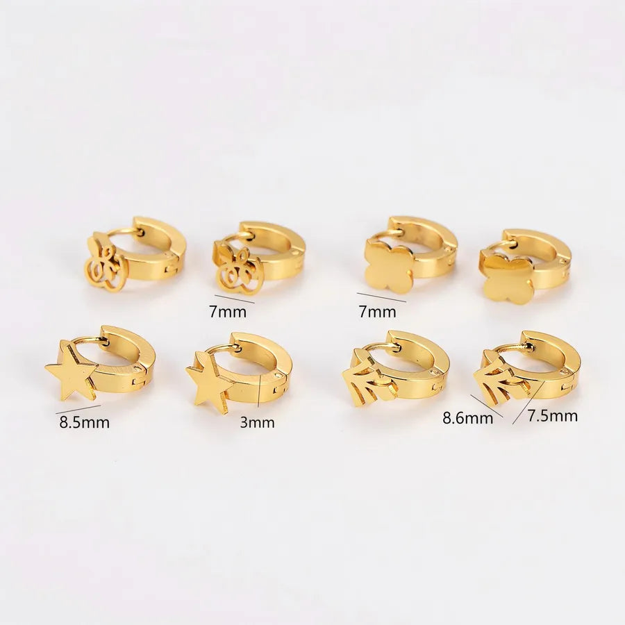 Gold Stainless Steel Star & Leaf Earrings Set