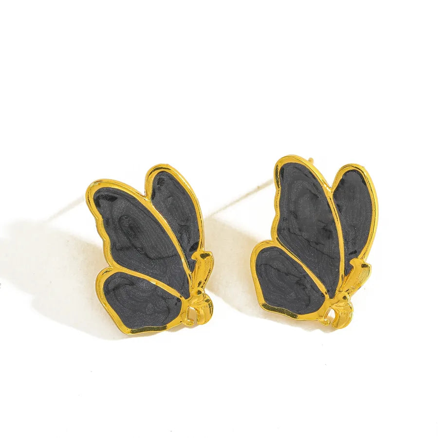 18K Gold Wing Stud Earrings – Enamel Finish 20.95mm*15.20mm-black